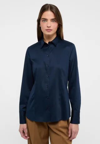 ETERNA - Satin Shirt Bluse Satingewebe Langarm dunkelblau - Gr. - 48/Langarm