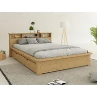 OTTO home Massivholzbett "KERO"Stauraum im Kopfteil, zertifiziertes Massivholz (Kiefer), optional mit Schublade