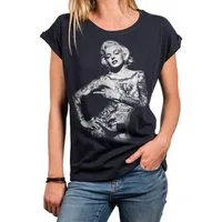 MAKAYA Print-Shirt Damen Lässig Sommer Top Aufdruck Tattoo Vintage Rock Motiv Cool Frech (Kurzarm Rundhals, Schwarz, Grau, Blau) große Größen