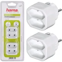 Hama 2x Multi-Stecker 2-Fach Mehrfachstecker Weiß Mehrfachsteckdose (Berührungsschutz), Mehrfachsteckdose 2x Euro-Kupplung Kombi-Adapter Steckdose T-Verteiler