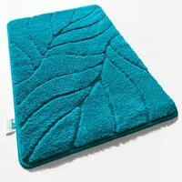 Floordirekt Badematte Maris – Flauschiger Badteppich, Blattstruktur, rutschfest & waschbar, rutschhemmend beschichtet, fußbodenheizungsgeeignet, schnell trocknend, Polyester, für Fußbodenheizung geeignet, dichter Flor, 40x60 cm, Türkis