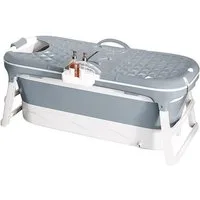 JEOBEST Badewanne Faltbare Badewanne Erwachsene 118x60x53cm Seifenkorb, Massage-Schweiß-Dampfbadewanne mit Deckel,Blau