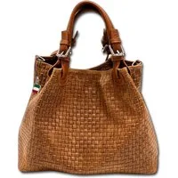FLORENCE Umhängetasche Handtasche braun Florence Tasche (Umhängetasche, Umhängetasche), Damen Tasche Echtes Leder braun, geprägtes Flechtmuster