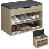 tectake Schuhschrank Schuhbank Jasmina mit Sitzpolster für 6 Paar Schuhe, 60x30x43,5cm (Komplettset, 1-St., inkl. Schlüssel) großes Klappfach zur Aufbewahrung