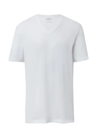 s.Oliver Red Label - Baumwoll-T-Shirt mit V-Ausschnitt und Logo weiß - Gr. - S
