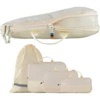 TRAVEL DUDE Kofferorganizer, Packing Cubes aus recycelten Plastikflaschen (ultraleichte Packwürfel, 4-tlg., Packing Cubes für Rucksack und Koffer, Packtaschen), mit Kompression und einem Nassfach