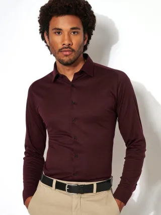 DESOTO - Casual Kent 1/1 dark burgundy piqué - Gr. - M