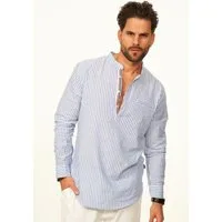 behype Langarmhemd Gestreift im Regular-Fit mit Henley-Stehkragen Herren Sommerhemd als Freizeithemd