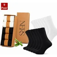 NERS Basicsocken 6 Paar Socken aus Bambus Damen & Herren, ohne Naht, Komfortbund (9-Paar) Premium Bambussocken Atmungsaktiv, & Weich, Geschenkbox