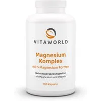 vitaworld Magnesium Komplex - 5 Magnesiumformen plus Vitamin B6 Kapseln, 180 St., 161.4 g