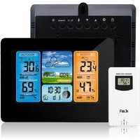 BlingBin Funkwetterstation Digital Farbvorhersage Wetterstation Mit Außensensor Wetterstation (kabelloser Außensensor, Mit Alarm und Temperatur/Feuchte/Barometer/Alarm/Mondphase Wetteruhr)