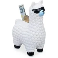 relaxdays Spardose Lama Spardose mit Sonnenbrille, (1-tlg), weiß