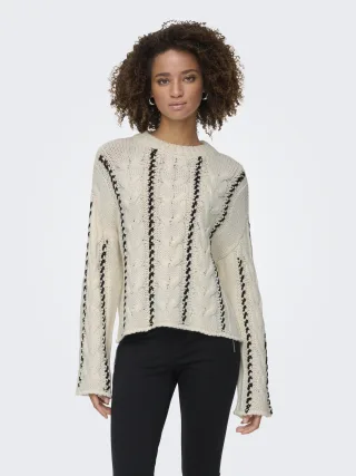ONLY - ONLTESSA LS CABEL STITCH O-NECK CC KNT Birch - Gr. - S