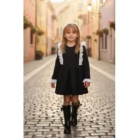 Parla Kids Kleid & Haarband Kleid Elena - Schwarzes Kleid mit Spitze, Rüschensaum und Haarband