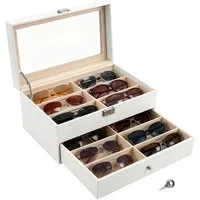 Youyijia Aufbewahrungsbox Brillenbox Eleganter Brillenkoffer aus Kunstleder mit Sichtfenster