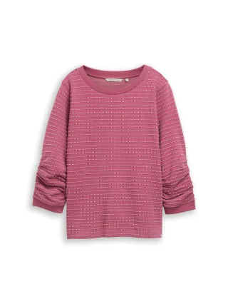 Denim Tom Tailor - Sweatshirt mit Raffungen berry white dotted stripe - Gr. - M