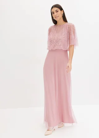 bonprix Maxikleid aus feinem Tüll mit Paillettenstickerei, pink, Gr.34, Klassisch und feminin: Abendkleid in Maxi-Länge aus feinem Tüll mit Paillettenstickerei