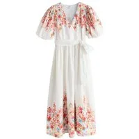 Next Midikleid Midikleid mit kurzen Puffärmeln und Bindegürtel (1-tlg)