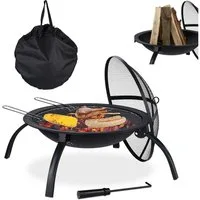relaxdays Feuerschale XL Feuerschale mit Grillzubehör, (7-St), mit Tragetasche