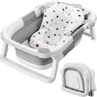OUNUO Babybadewanne Faltbare Badewanne für Baby, Silikon für 0-2 Jahre, 60*40*23cm