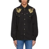 Versace Langarmhemd Regalia Baroque Denim Hemd Jacke Lose Fit Goldfarbene,logo-gravierte Hardware mit Barock-Stickerei