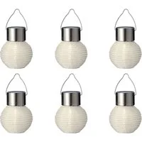 Lumineo LED Laterne, Dauerlicht, warmweiß, Solar Gartenleuchte LED Lampion Nylon 7x9cm Weiß / Warmweiß 6er Set