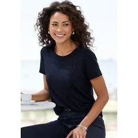 LASCANA T-Shirt mit funkelnden Strass-Steinen vorn aus luftigem Viskose-Stretch
