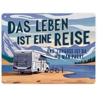 speecheese Metallschild Wohnmobil am See Metallschild XL in 21x28 cm Zuhause ist wo man parkt