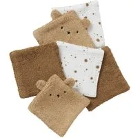 vertbaudet Waschlappen mit Aufbewahrungsbeutel BÄR, 6er-Pack