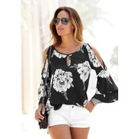 LASCANA 3/4-Arm-Shirt mit Trompetenärmeln und Cut-Outs, Blumenprint, Blusenshirt