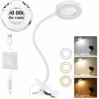 PRIISF Klemmleuchte LED Lupenleuchte Klemmbar Arbeitsplatzlampe Lupe mit Licht und Ständer, Touch-Dimmbar, 5X Dioptrien Lupenleuchte Buchlampe Lupenlampe Ringlicht 360° Flexibel, Schwanenhals Lampe 3 Einstellbare Farben und 10 Helligkeitsstufen, für 