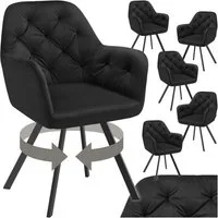 tectake Esszimmerstuhl Samt-Armlehnstuhl gepolstert, mit Steppmuster, 58 x 58 x 87 cm (Bürostuhl Lucia in schwarz, 6 St), 180° drehbar, Stahlbeine, bodenschonend, Belastbarkeit 120 kg