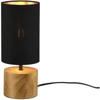 Reality Leuchten LED Nachttischlampe, Dimmfunktion, LED wechselbar, Warmweiß, mit Holz-Fuß und Stoffschirm für Fensterbank & Nachtschrank Höhe 30cm