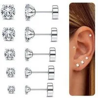 LuxusKollektion Ohrstecker-Set Ohrstecker Set Zirkonia 5 Paar Silber Gold