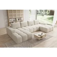 PROMETO Möbel Ecksofa Couch U-Form, Sofa U-Form Teddy-Bouclé, Web oder Cord-Stoff Cento