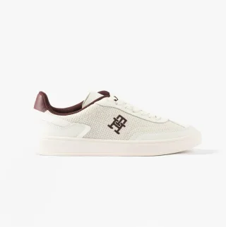 Tommy Hilfiger Th Heritage Sneaker Damen Trainingsschuhe Weiß/Burgunder Samt