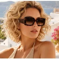 Ella Jonte Sonnenbrille Oversize Rechteckig Braun Retro UV400 mit Stoffetui