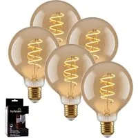 hofstein LED-Leuchtmittel 5er Set Glühbirne Extra Warmweiß dimmbar 6 Watt, E27, 2200 Kelvin, 320 Lumen, Globe Vintage, Filament Spirale, Amber