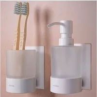 Dolvhin Seifenspender und Zahnputzbecher Set, Glas Handseifenspender & Zahnbecher, (Seifenspender Set inkl. extra starkem 3M Klebestreifen), 250ml Milchglas & herausnehmbarer Zahnbecher Trennfach