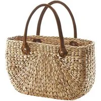 Kobolo Shopper Korbtasche aus Wasserhyazinthe natur Ledergriffe