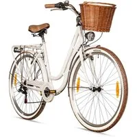 bergsteiger Cityrad Marseille 26 Zoll, 28 Zoll Damenfahrrad, ab 150 cm, Korb aus Rattan, 6 Gang, Kettenschaltung, V-Bremsen