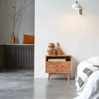 Nachttisch Nachtschrank Schränkchen Bett Schlafzimmer Tischchen Akazie massiv