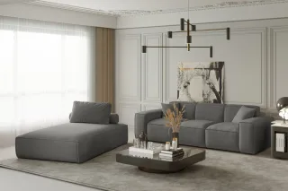 Sofa Set 2-teilig Sezlong und Sofa 3-Sitzer CELES in Stoff Scala Graphitgrau