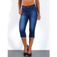 ESRA Caprijeans Damen 3/4 Capri Jeans Hoch-Bund Sommer Hose kurze Jeans Shorts J740 High Waist Capri Jeans Damen Sommer Hose Stretch-Jeans bis Übergröße