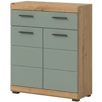 Inn.Furn Badkommode Shawn (Badschrank in Salbei und Artisan Eiche, 2-türig, 74 x 88 cm), mit Vollauszug und viel Stauraum