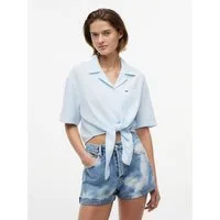 Tommy Jeans Kurzarmbluse TJW TEXTURED TIE FRONT SS SHIRT Baumwolle, Brusttasche, Saum zum Knoten