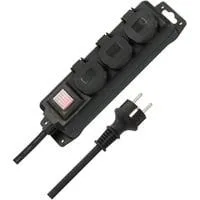 Outdoor-Steckdosenleiste IP44, 3-fach mit Schalter schwarz, 2 Meter