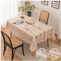 Sunicol Tischdecke Leinenoptik Tischdecke mit böhmischer Quaste, Wasserdicht, Öldicht, Vintage, Geometrische, für Küche Esstisch Dekoration
