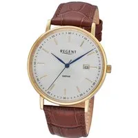 Regent Quarzuhr F-1592, Armbanduhr, Damenuhr, Herrenuhr, Lederarmband, analog, Tag