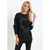 bonprix Longpullover aus Baumwoll-Mix, mit Fledermausärmeln, mit Glitzersteinchen